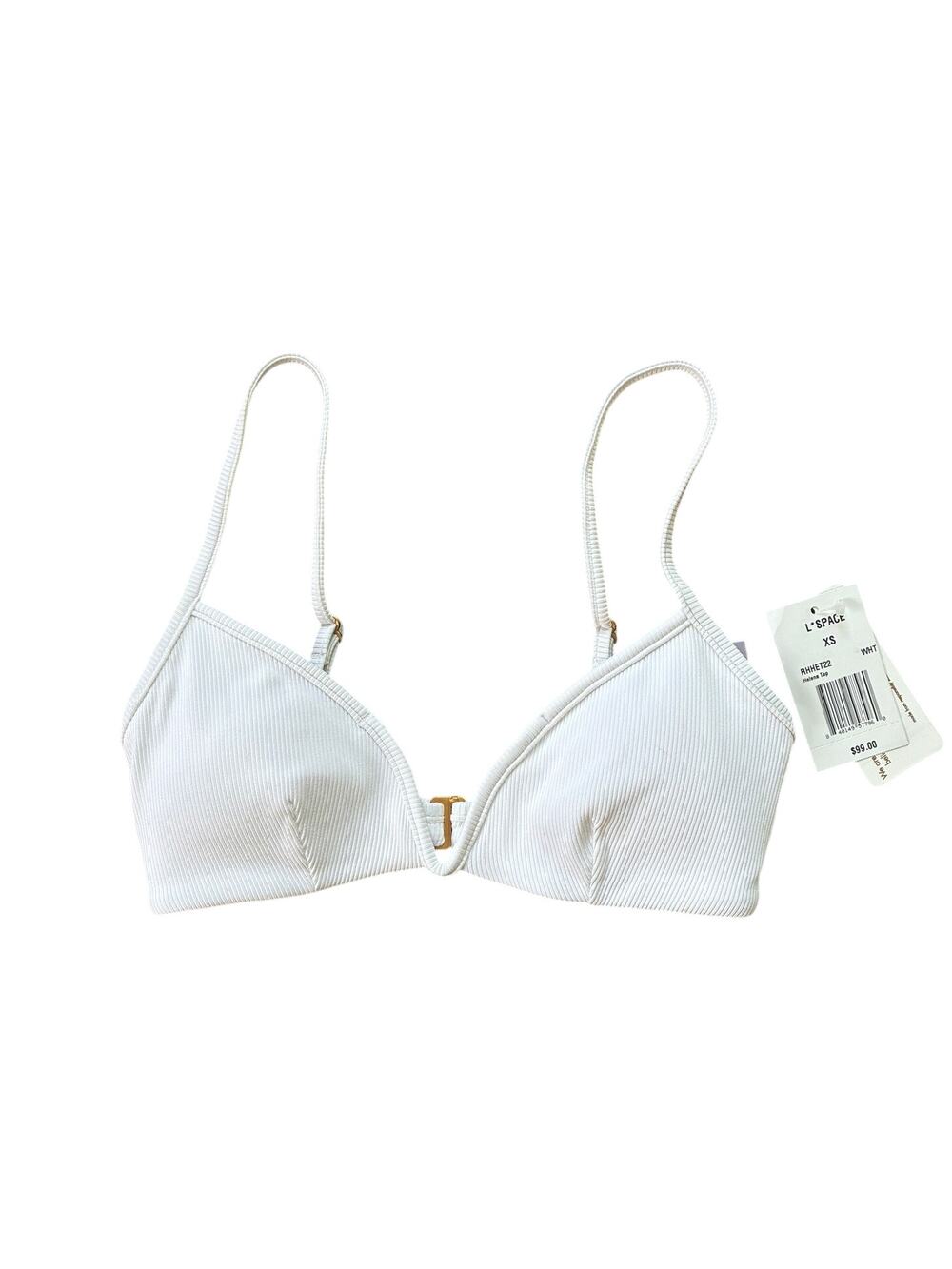 L*Space Helena White Ribbed Bikini Top Size XS